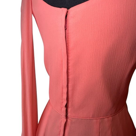 Retro Vintage 60s Coral Chiffon Draped Neckline Dress – Elegant Sleeveless Small - Picture 5 of 15